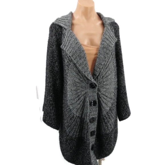 Tivoli Sweaters - Tivoli Gray Black Sweater Knit Cardigan XL Heather